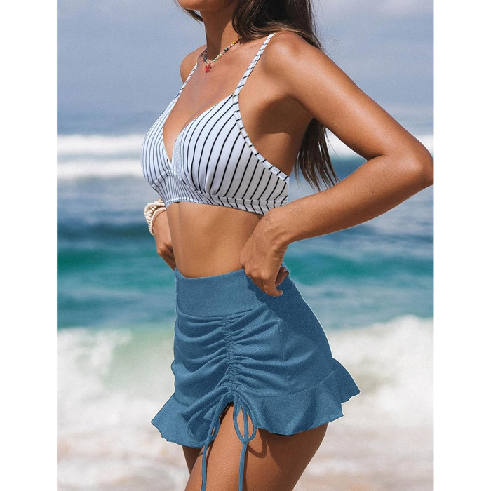 Світло-синій бікіні з високою талією та V-подібним вирізом для жінок, комплект (2 шт.)