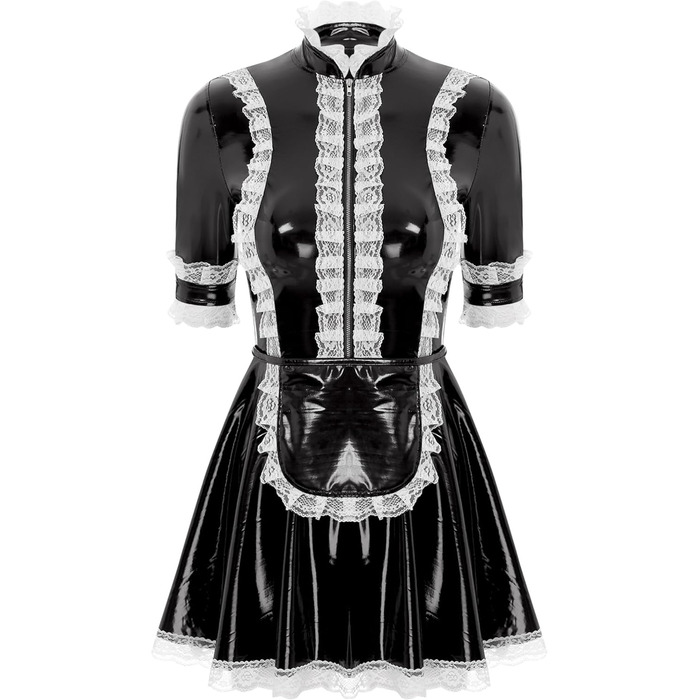 Костюм горничної MSemis: сексуальний сет з еластичного латексу, чорний, 3XL. Костюм для косплею, вечірки, фотосесій.