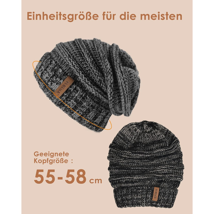 Жіноча в'язана шапка-біні FURTALK Slouch Beanie у стилі street style, тепла зимова шапка грубої в'язки, м'яка, чорно-сіра (один розмір)