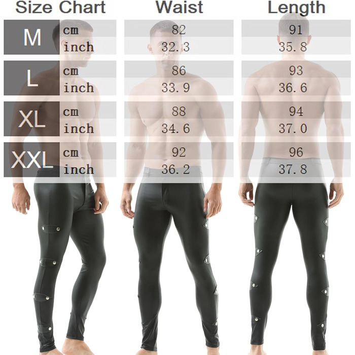 Чорні лосини з ефектом лакованого шкіряного покриття для чоловіків QiaTi, розмір XXL
