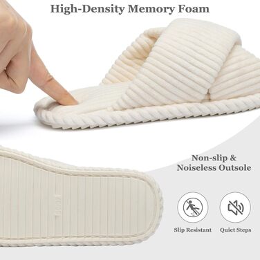 Жіночі домашні капці GOEWY з ефектом пам'яті (Memory Foam), тканинні шлепанці з відкритим носком та бантом, протиковзка підошва, бежеві, розмір 42/43 EU