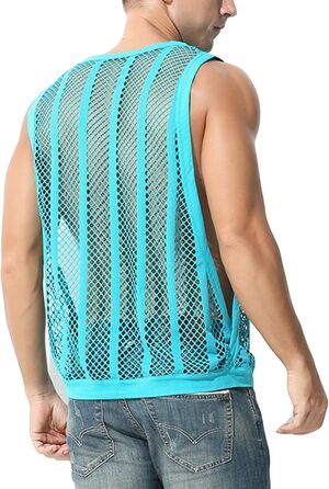 Чоловіча майка з сіткою та смугами, прозора сітка, без рукавів, з вирізами, прозора білизна, зелена M