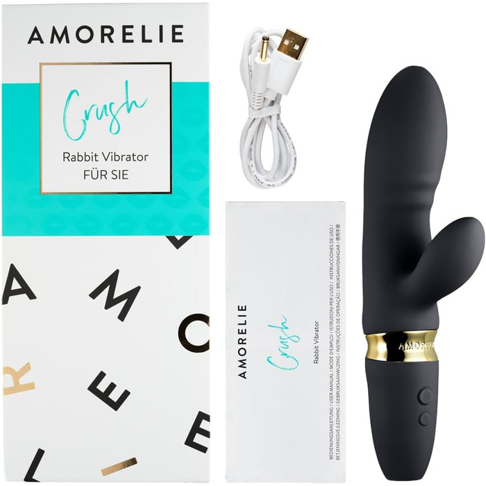 Вібратор AMORELIE Crush – Кролик, 18,5 см | Водостійкий, акумуляторний (Чорний)