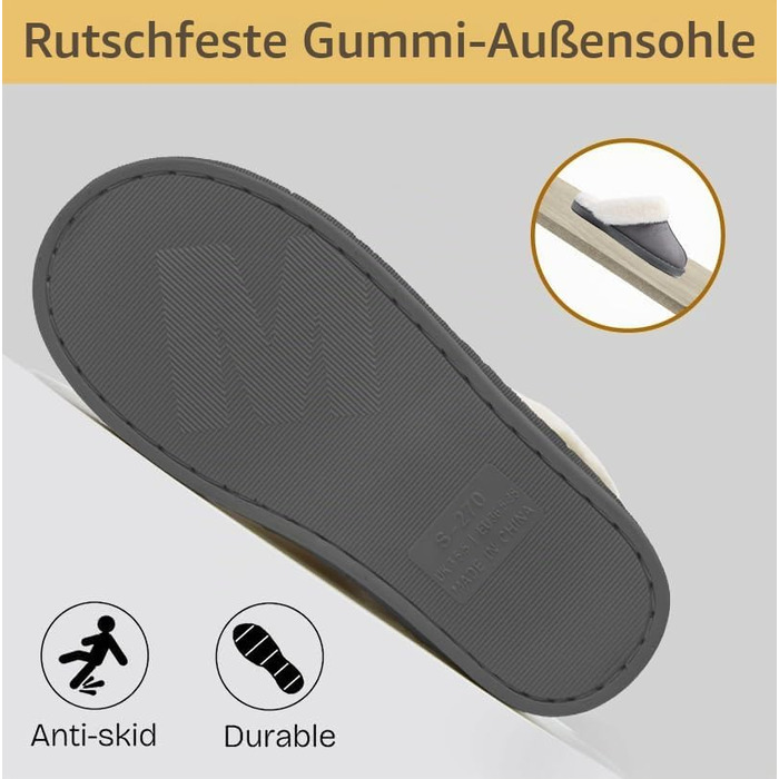 Зимові домашні капці Donpapa унісекс з ефектом пам'яті Memory Foam, плюшеві та теплі (штучне овече хутро), темно-сірі, розмір 38.5/40 EU