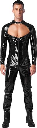 Костюм-комбінезон TiaoBug з довгим рукавом та штанами, еластичний, з ефектом мокрого блиску, з сіткою, XL, чорний