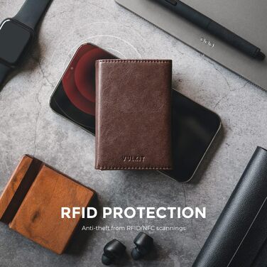 Шкіряний картхолдер VULKIT з RFID-захистом, pop-up механізмом, відділенням для купюр та віконцем для ID, колір Espresso