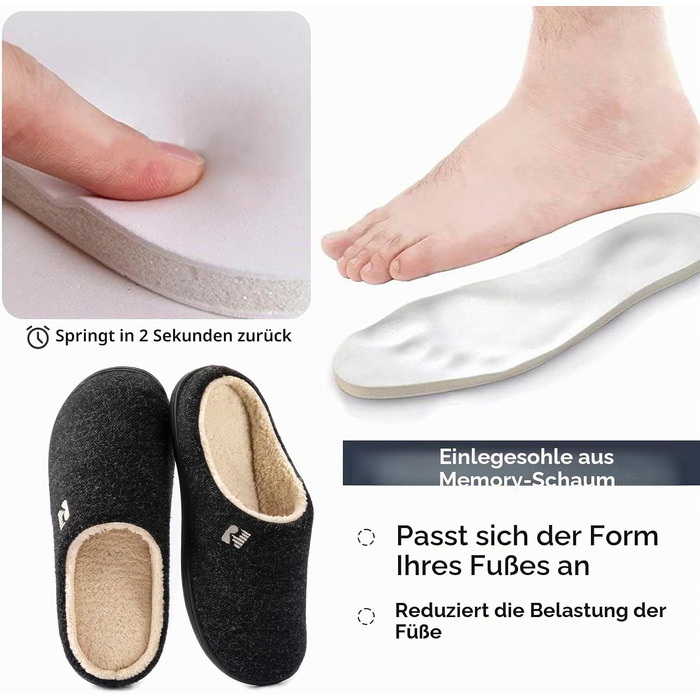 Чоловічі домашні капці RockDove з підкладкою шерпа та ефектом пам'яті Memory Foam, розмір 42/43 EU, чорні