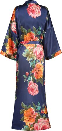 Халат жіночий Goodmansam, довгий, квітковий сатин, кімоно, для весілля, вечірній, нічний (XL-XXL, Джинсовий блакитний)