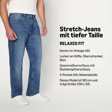 Чоловічі джинси Amazon Essentials Relaxed Fit, класичний середній синій колір, низька розтяжність, 36W / 32L