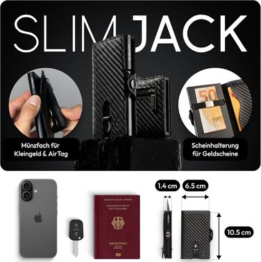 Чоловічий смарт-гаманець SLIMJACK з RFID-захистом, монетницею та тримачем для карток з алюмінію та шкіри (Carbon)