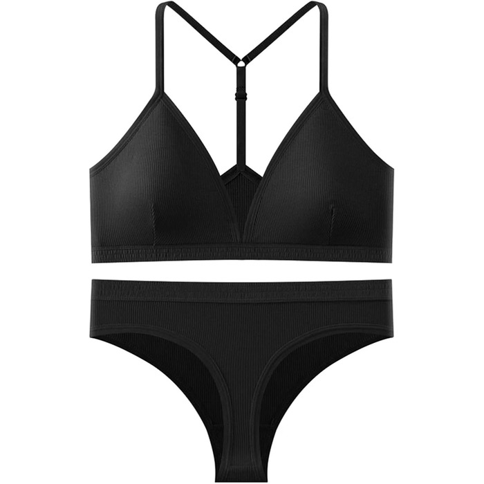 Бюстгальтер-бралетта з високою талією та трусики з високою посадкою, чорний, XL, еластичний - для спорту та повсякденного носіння