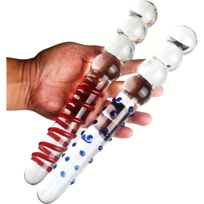 Скляний анальний дildo ScreaAss 28 см з кулями та ланцюгом, G-spot, для чоловіків та жінок, червоний комплект