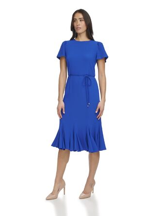 Сукня міді Tommy Hilfiger з плісе, поясом та рукавами 3/4, Majorelle Blue, розмір 42