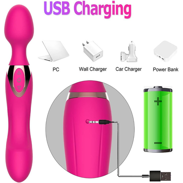 Масажний стрижень JFRong з силікону з двома головками, 10 режимів вібрації, масажер для жінок (клітора та G-точки), стимулятор з двома моторами, секс-іграшка для чоловіків, жінок, пар (рожевий)