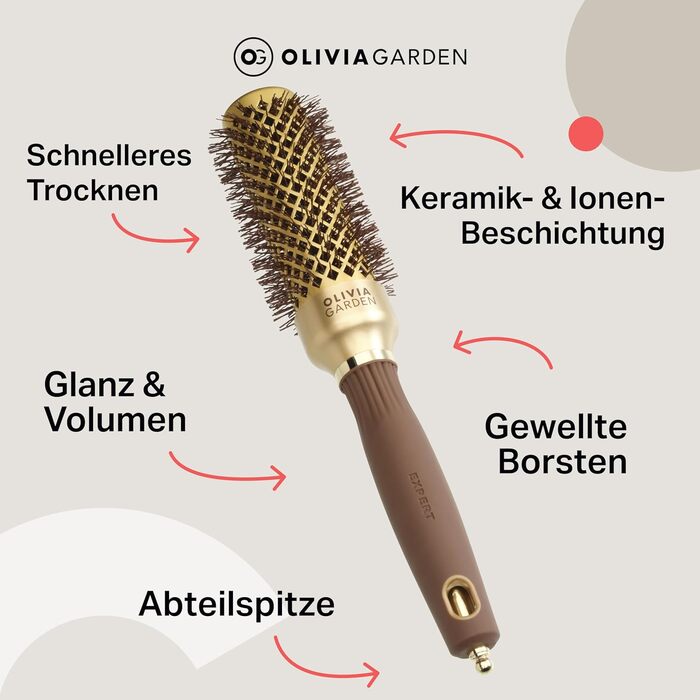 Керамічна кругла щітка для волосся Olivia Garden Expert Blowout Shine Gold & Brown, 35 мм — антистатична для гладких та блискучих локонів