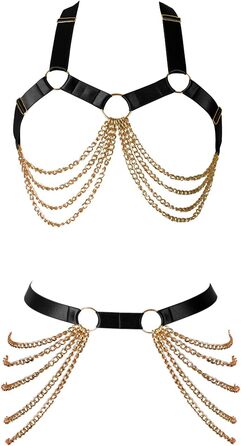 Ланцюжок на тіло BANSSGOTH для жінок: повний каркас, регульований, великі розміри, стрічки, готичний стиль, еластична тканина, на Хелловін, рейв, чорний