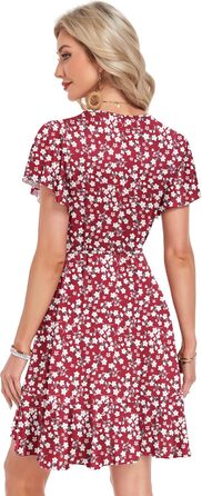 Сукня Soerkleid Daen з V-поглибленням, обгортка, висока талія, квіткова (червона, XL) - Літня пляжна сукня
