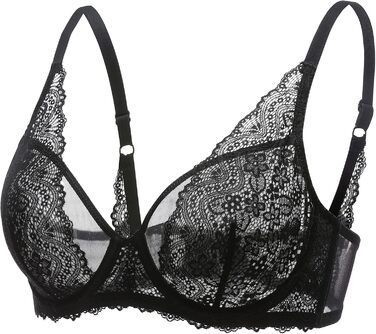 DOBREVA: чорний бюстгальтер з мереживом з кісточками, ефект мінімайзер, великі розміри, сексуальний, з глибоким вирізом, 85E