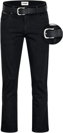 Чоловічі стрейч-джинси Wrangler Texas Regular Fit Authentic Straight, чорні (Black Overdye), з ременем, розмір 34W/32L