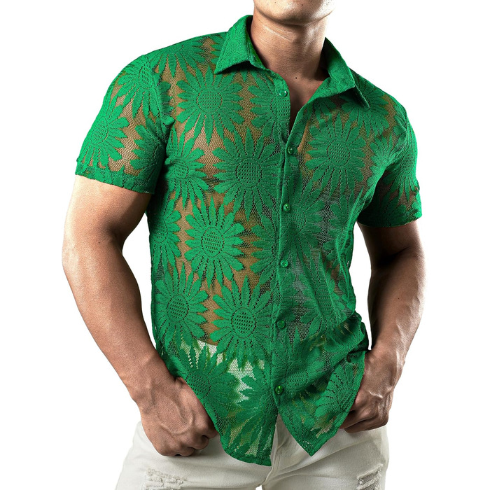 Чоловіча сорочка JOGA з мереживом, короткий рукав, літня, зелена (XL)