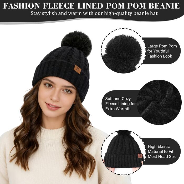 Зимовий подарунковий набір для жінок: тепла шапка, шарф та рукавички, чорний колір