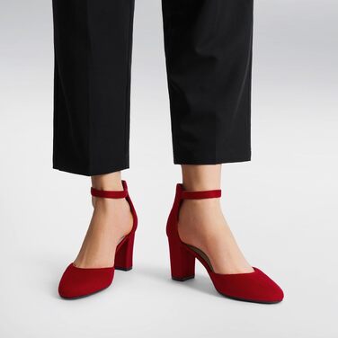 Жіночі туфлі-човники DREAM PAIRS на стійких підборах з ремінцем на щиколотці, весільне взуття (36.5 EU, червоні)