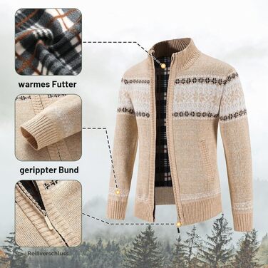 Чоловічий флісовий кардиган KUDORO в традиційному стилі з блискавкою, бежевий, розмір XXL