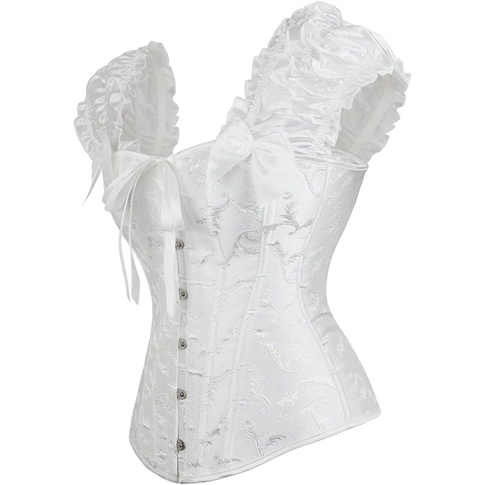 Корсет для жінок, корсет повномірного бюсту, топ-корсет готичний вінтажний, корсаж, бюстєль з бретелями, квітковий, з кісточками, повномірний, топ-корсет, ренесанс, шнурування, топ-корсет, білий, XL