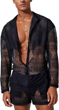 Panegy чоловічий комплект: мереживкова сорочка-туніка та шорти, сітка, чорний