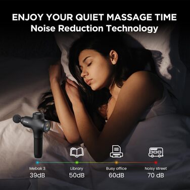 Перкусійний масажер Mebak 3 Massage Gun: електричний ручний масажер для м'язів та фасцій, 3200 об/хв, амплітуда 12 мм, 7 насадок, 5 рівнів інтенсивності, акумулятор 2600 мАг, чорний