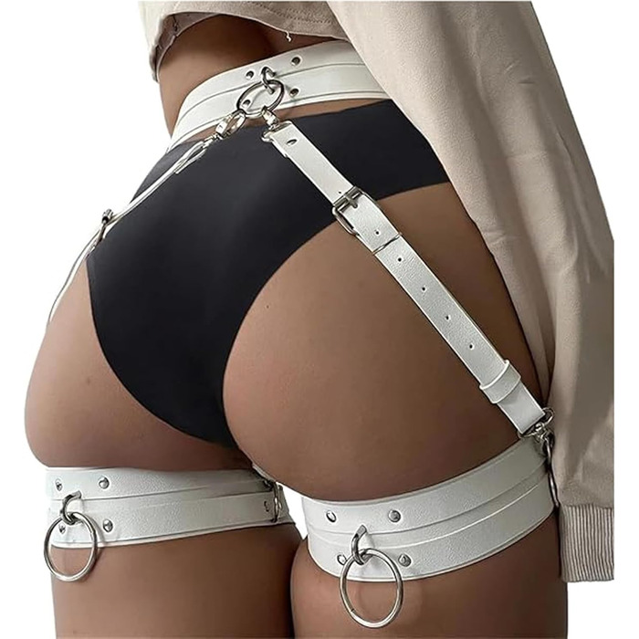 Жіночий готичний набір ременів на стегна з екошкіри, регульовані, для панчіх, косплей, карнавал, панк, вечірні образи (білий/розкішний сад)