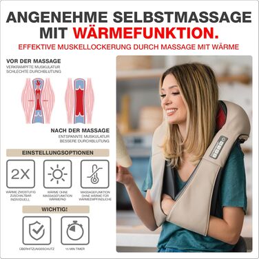 Масажер для шиї та плечей DONNERBERG з функцією прогріву та Shiatsu-масажем, бежевий (сертифіковано TÜV)