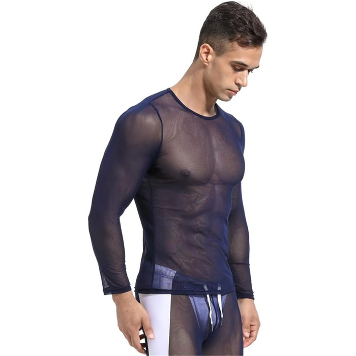 Чоловіча сітчаста футболка з прозорим дизайном, довгі рукави, сіра