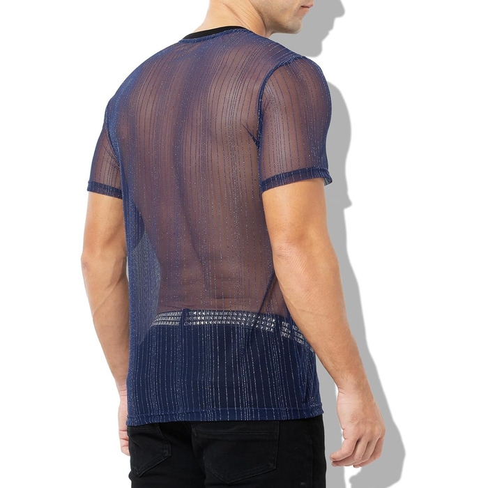 Прозора футболка Casey Kevin Herren з блискітками, короткий рукав, клубний стиль, синій (L)