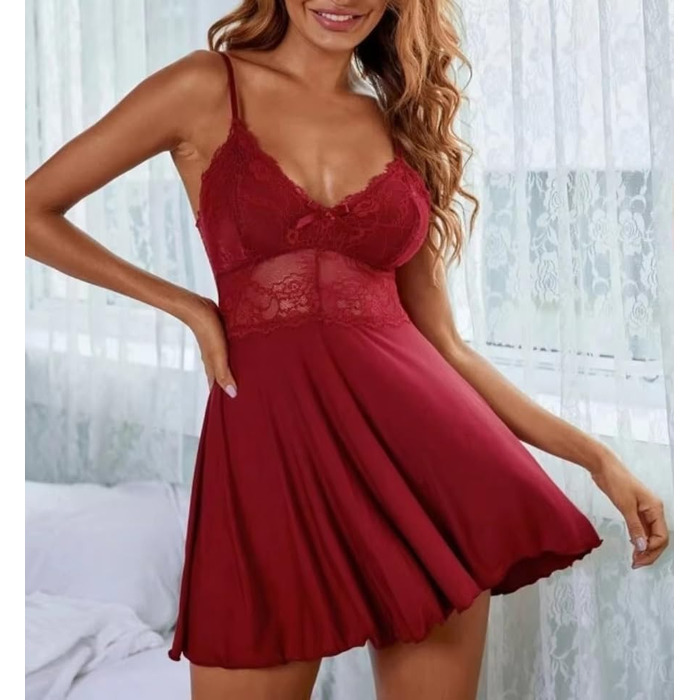 Нічна сорочка KNDSSMY великих розмірів, червона, мереживо, сатин, V-подібний виріз, на тонких бретелях, прозора, для вечірки, весільна