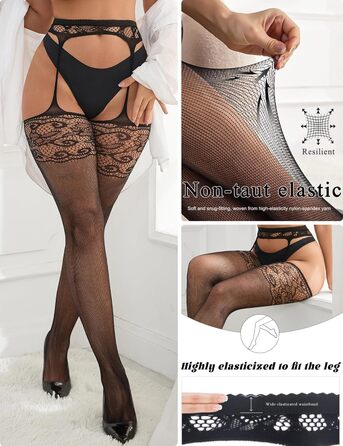 Чорні мереживні панчохи-шкарпетки для жінок, мереживо, мереживні легінси, панчохи до стегна з стрічкою, L-XXL