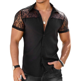 Чоловіча прозора сорочка 2025, чорна майка, футболка з сіткою, короткі рукави, для клубу, вечірки, рейву, чорна XS