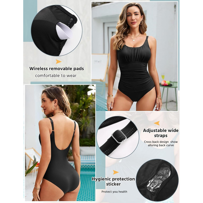 Купальник жіночий Vancavoo з ефектом шортів, push-up, без спинки, з рюшами, чорний