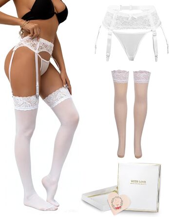 Спідниця-гольф для жінок з мереживом, широка, з 4 кліпсами, сексуальна, великі розміри, прозора білизна, жіночий набір, регульована спідниця-гольф з танго, гальтерний пояс, підтяжки (XL-XXL, 2 шт. - білий гальтер + шкарпетки)