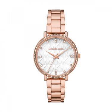 Жіночий годинник Michael Kors Pyper кварцовий, сталевий браслет, колір рожеве золото та білий циферблат