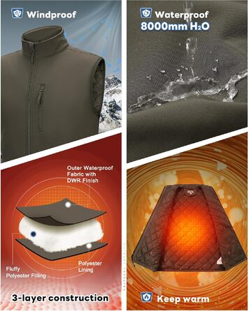 Чоловічий жилет Outdoor Ventures Softshell з утеплювачем: водовідштовхуючий, вітрозахисний та дихаючий жилет для їзди на велосипеді, бігу та походів (Зелений, 3XL)