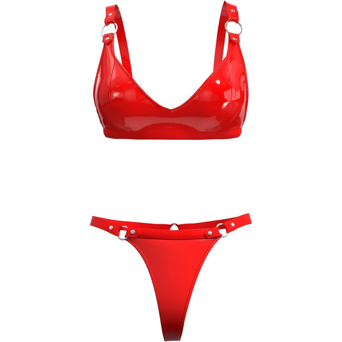 Жіночий комплект спідньої білизни з еластичної шкіри, шорти, блискучий PVC, шкіра, латексний бюстгальтер, регульований, чорний