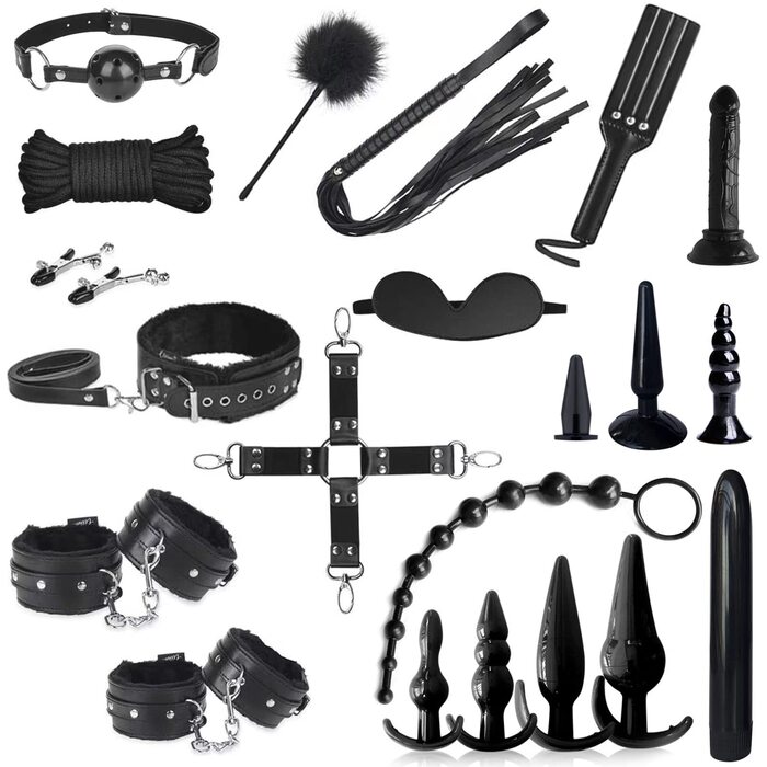 Набір для БДСМ: 21 предмет, включаючи анальні іграшки, наручники, іграшки для стимуляції, для пар