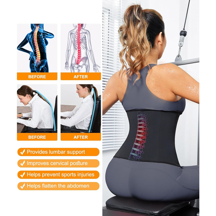 Корсет для талії LEINIDINA з блискавкою, пояс для схуднення, тренувальний корсет, шорти для фігури, чорний, розмір M