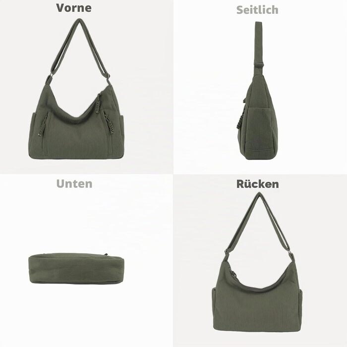 Жіноча сумка-шопер Cord Tote Bag: велика сумка через плече та хобо для школи та роботи, вельветова сумка з регульованим ременем (один розмір, зелена)