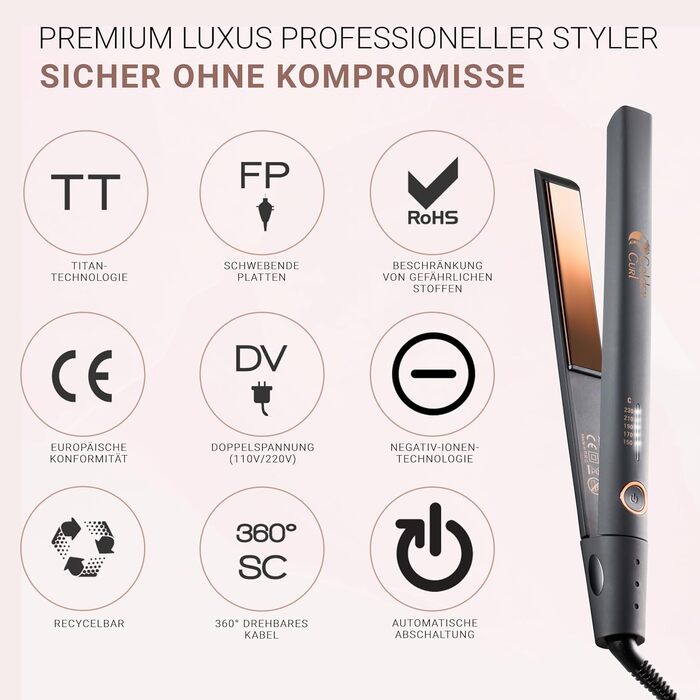 Стайлер 2 в 1 для випрямлення та завивки волосся, випрямляч і плойка Rose Gold Control, ширина пластин 3.5 см