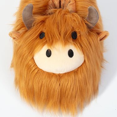 Плюшеві капці Corimori Bessie Highland Cow (шотландська корова) з гнучкою підошвою та гумкою, універсальний розмір (дитячий 25-33.5 та дорослий 34-44)