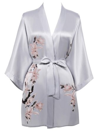 Жіночий халат BABEYOND з квітковим принтом, літній, короткий, сатиновий, для дому та пляжу, універсальний розмір, зелений (універсальний розмір, сірий)