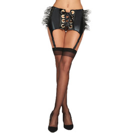 Сексуальний корсетний пояс-гетр 3XL чорний 7-Heaven з шнурівкою, пір'ям та мереживом