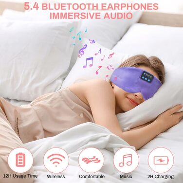 Маска для сну з Bluetooth-навушниками flintronic V5.4, бездротові стереонавушники для сну, медитації та подорожей, фіолетова